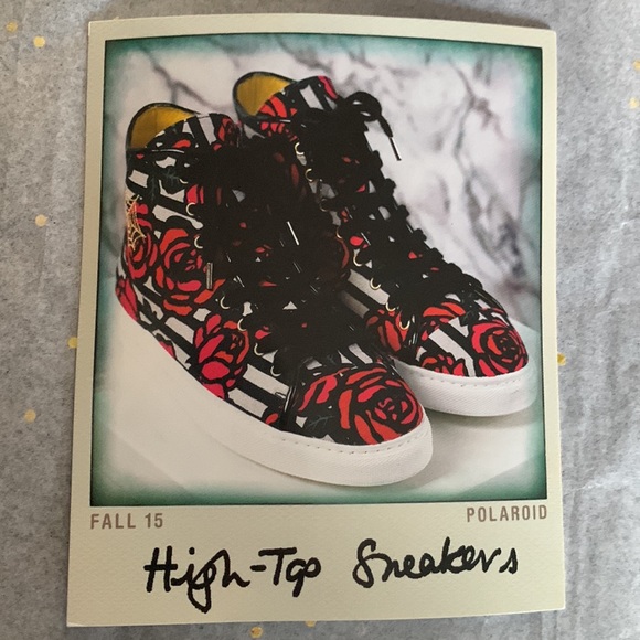 🎉Host Pick✨Charlotte Olympia Multicolor/Rose Print Canvas HighTop Sneakers SZ38 - Picture 7 of 14